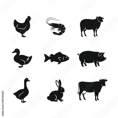 Vector illustration of farm animals silhouette vector set