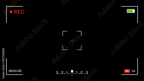 Camera Viewfinder Screen Template, Digital Video Recorder Display with REC Interface Background