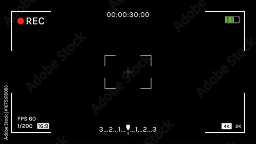 Camera Recording Screen Template, Digital Video Recorder Viewfinder with REC Interface Background