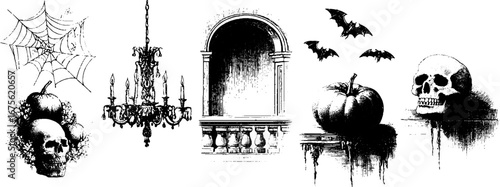 Art deco halloween interior design elements with engraved spooky decor for seasonal inspiration