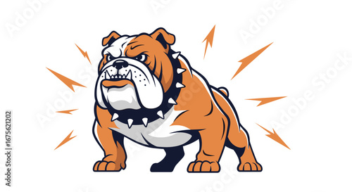 Aggressive bulldog mascot ready for action with angry face and spiked collar, strong design