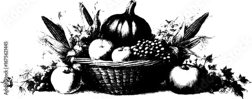 Bountiful harvest basket still life for autumn decor and design