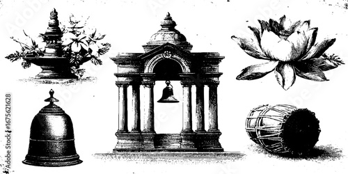 Hindu temple ritual elements design for cultural art and decoration