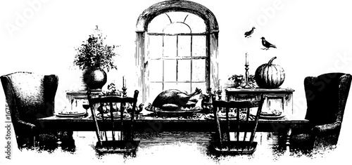 Minimalist thanksgiving dining room with feast elements for seasonal design