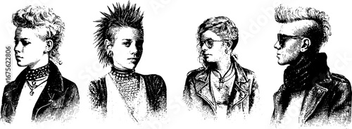 Punk youth style engraving collection - vintage retro design elements for artistic projects