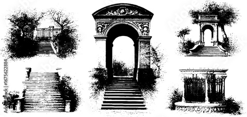 Renaissance palace elements and architecture set for design and decor