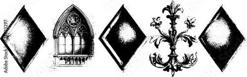 Vintage stained glass ornament design elements for decorative projects