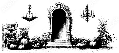 Baroque palace thanksgiving design element: vintage engraving for decorations and cards