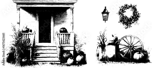 Thanksgiving farmhouse exterior design with engraved elements for seasonal decor