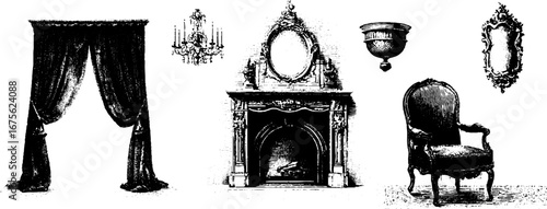 Victorian interior design elements – elegant engravings collection for historical decor
