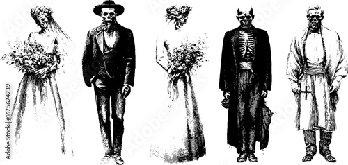 Unique wedding zombie characters silhouette collection for creative design projects