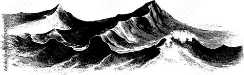 Y2k foil texture engraving of ocean waves - retro design elements collection