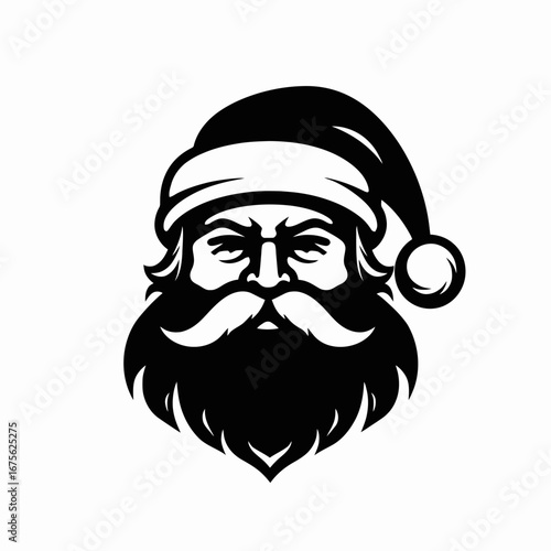 Bold Santa Claus head with a hat and beard detailed silhouette