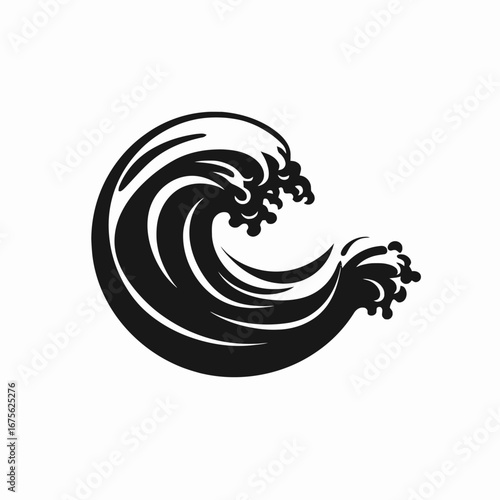 Dramatic ocean wave crests in black and white vector elegant silhouette