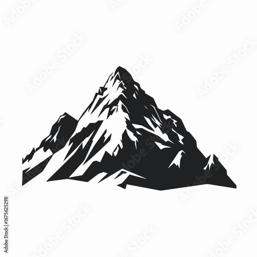 Striking monochrome mountain range against a white background silhouette