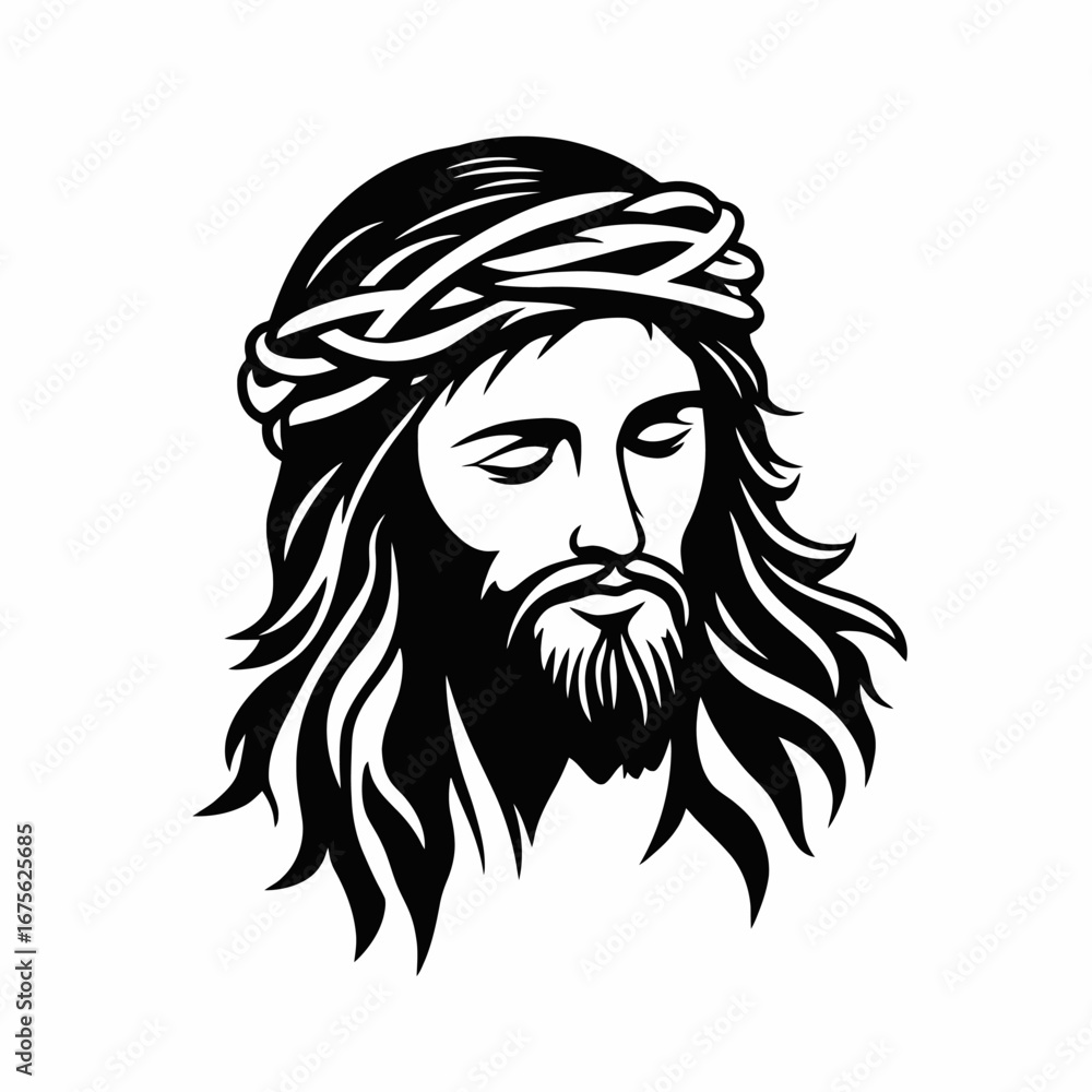 Obraz premium Graphic depiction of Jesus Christ wearing thorns crown, holy religious silhouette