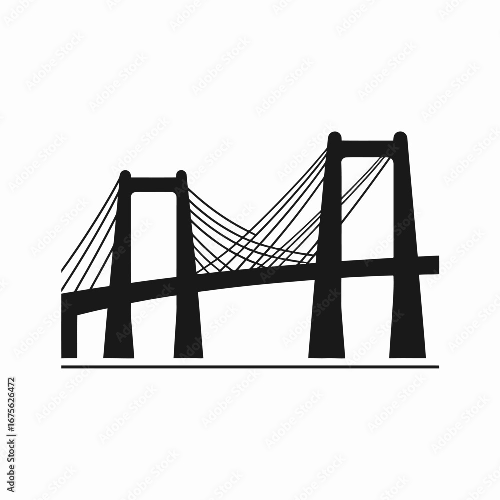 Fototapeta premium Graphic bridge with cables architectural construction design detailed, isolated silhouette