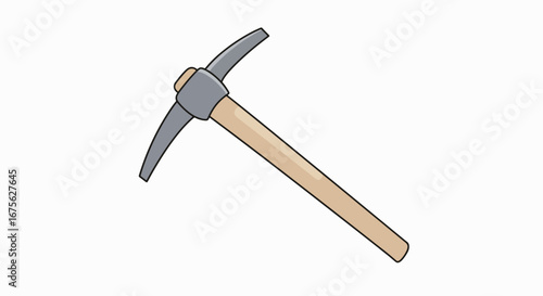 Illustration of a pickaxe with a wooden handle and a gray metal head.