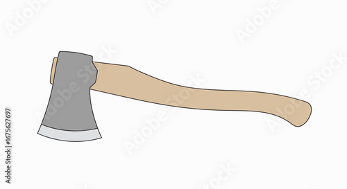 A simple illustration of a classic felling axe with a grey steel head and a curved wooden handle on a white background.