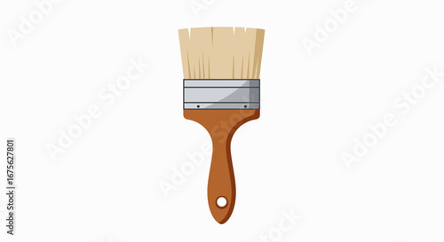 A clean, wide paintbrush with a brown wooden handle and light bristles, isolated on a white background.