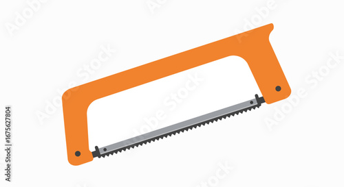 A simple illustration of an orange hacksaw with a metal blade against a white background.