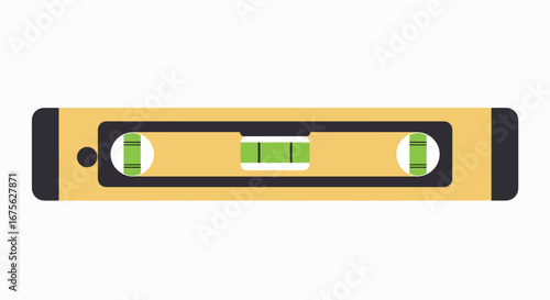 A yellow construction spirit level with a centered bubble, used for measuring horizontal surfaces, isolated on a white background.