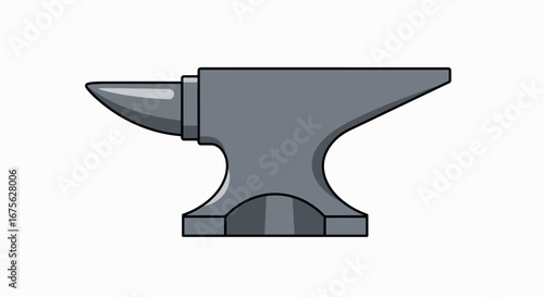 Side view of a gray anvil, a tool used in metalworking.