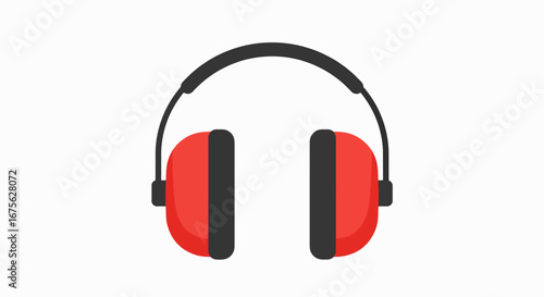 Red and black safety earmuffs graphic illustration.