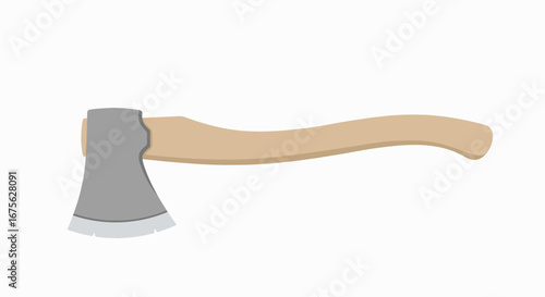 A simple illustration of a single-bitted axe with a curved wooden handle against a white background.