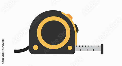 A black and yellow retractable tape measure with the measuring tape partially extended, set against a clean white background.