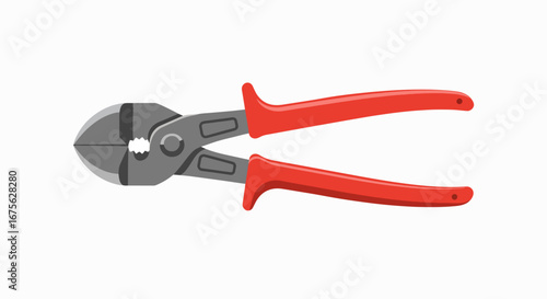 A pair of heavy-duty bolt cutters with red handles, isolated on a white background.