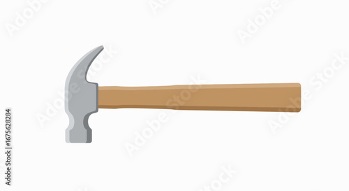 A detailed illustration of a classic claw hammer with a wooden handle, commonly used for carpentry and construction tasks.