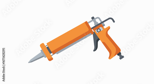 Close-up of an orange caulk gun, a tool used for construction and repair work.