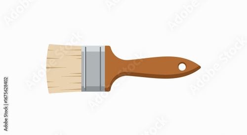 A flat paintbrush with a wooden handle and metal ferrule, isolated on a white background.