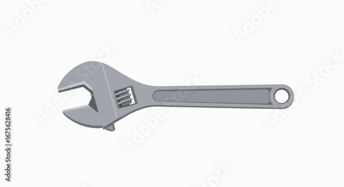 A grey adjustable wrench with an open jaw and a knurled adjustment screw, isolated on a white background.