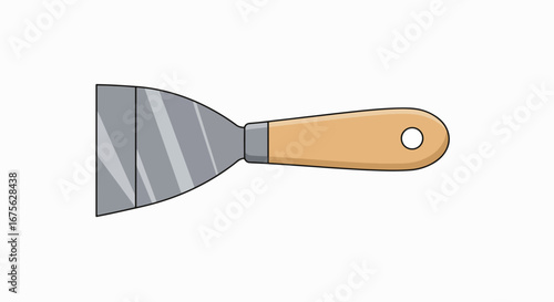 A metal putty knife with a wooden handle, isolated on white background.