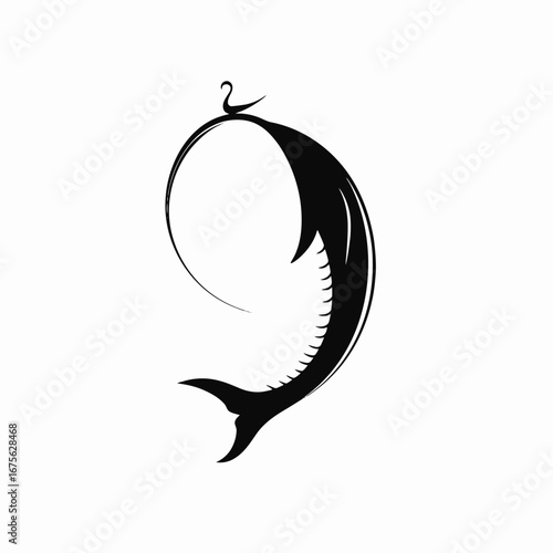 Abstract curved fish design with minimalistic swan on top silhouette