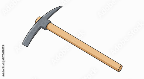 Cartoon illustration of a pickaxe with a wooden handle and a gray metal head.