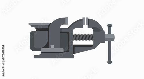 A detailed illustration of a dark grey bench vise, a common workshop tool for securely holding objects during various tasks.