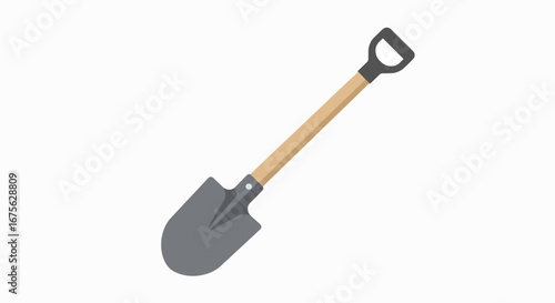 A detailed illustration of a shovel with a wooden handle, perfect for gardening and digging.