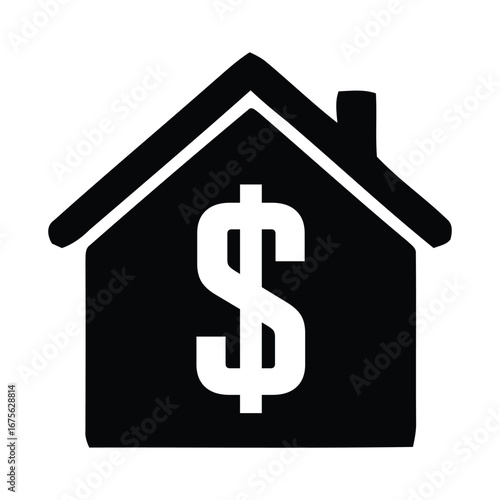 Illustration of a house silhouette with a dollar sign inside representing real estate value