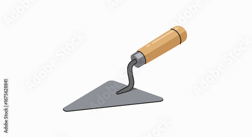 A simple illustration of a pointed masonry trowel with a wooden handle, isolated on a white background.