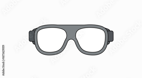 Illustration of grey safety goggles with clear lenses and an adjustable strap for eye protection.