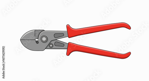 A pair of red-handled bolt cutters with grey metal jaws, isolated on a white background.