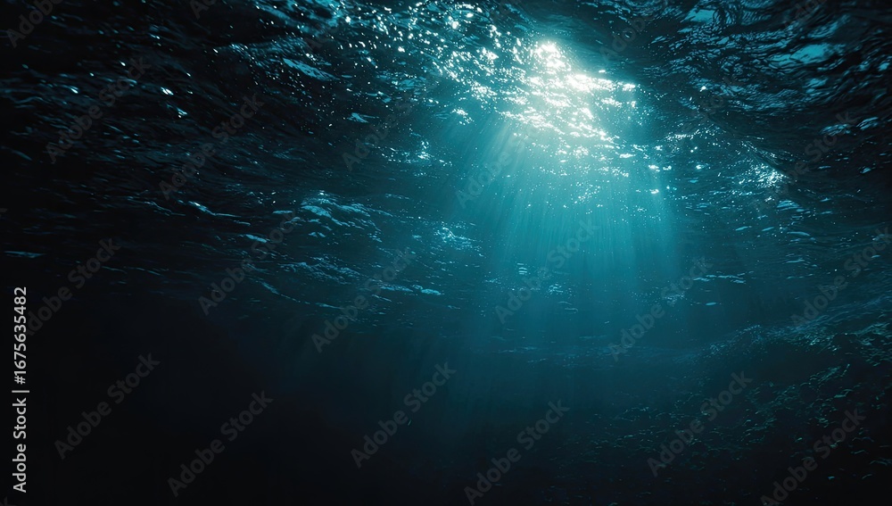 Fototapeta premium Sunlight pierces deep ocean depths