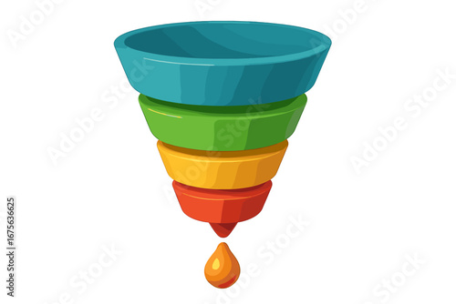 Sales funnel 3D vector diagram with stages. Marketing infographic for lead generation and conversion. Business process visualization of customer journey from prospect to sale.