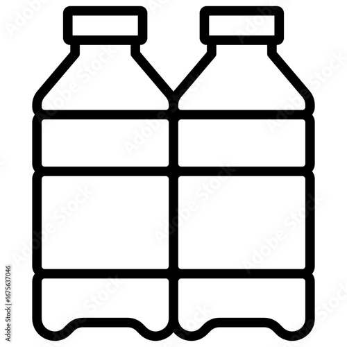 Water Bottles Outline Icon Design Vector - Pair of plastic water bottles, representing hydration, mineral water, or packaged drinks