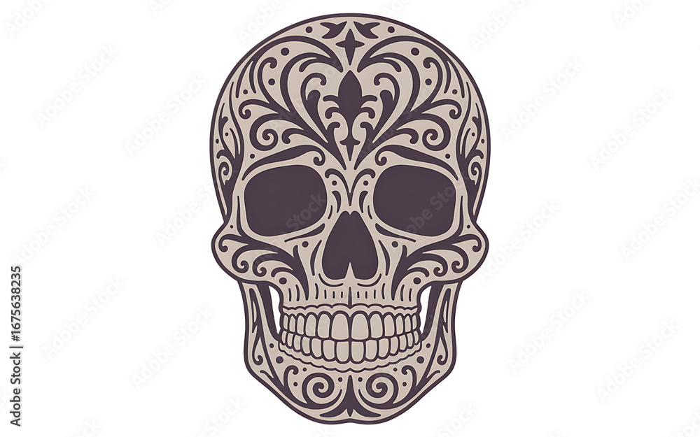 Fototapeta premium Ornate sugar skull isolated on transparent background