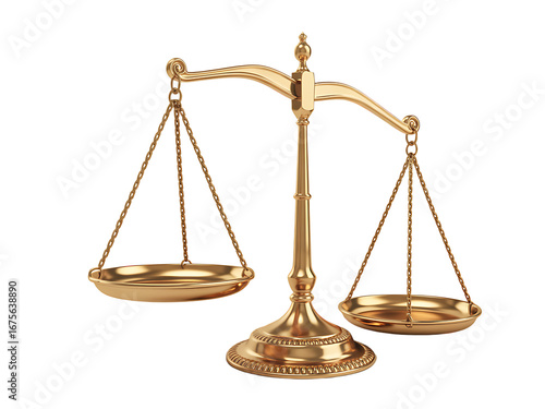 Golden balance scale isolated on transparent background