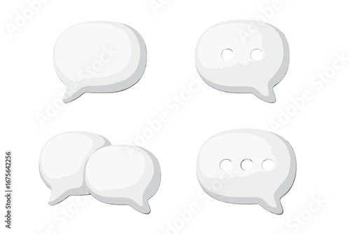 3d white speech bubble chat icon collection. Vector cartoon illustration for communication, dialogue, and social media. Message, comment, and thinking balloon set isolated.